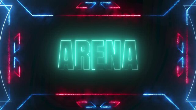 Arena text animation with glowing neon light effect and digital frame for gaming and competition