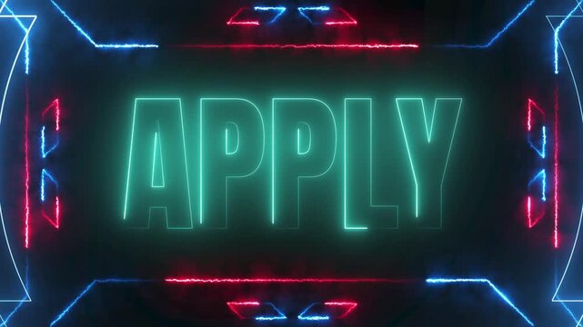 Apply text animation with glowing neon light effect and digital frame for job search or enrollment