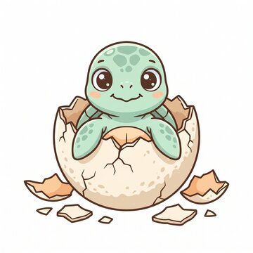 Baby Sea Turtle Hatching Clipart for World Turtle Day Isolated on White