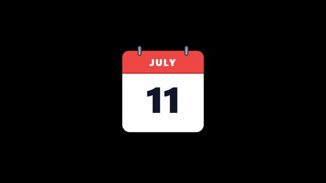 Animated July Calendar Icon Flipping Through Days on Black Background