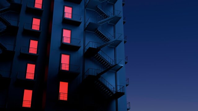 Endless Building with Red Light Doors 2