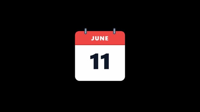 Animated Flip Calendar for June Passing Days 1 to 30 on Black Background