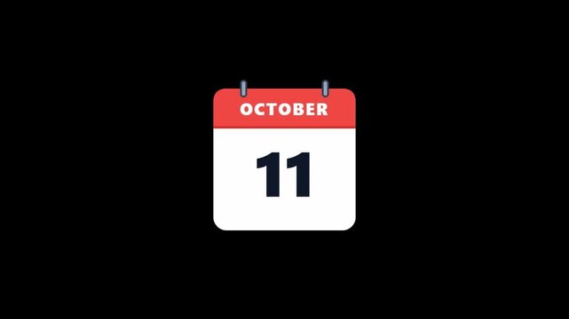 Animated Calendar Icon Flipping Through Dates in October on Black Background