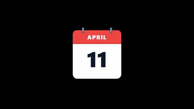 Animated April Month Calendar with Changing Dates on Black Background