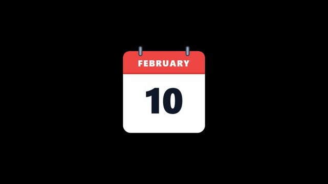 February Calendar Animation Showing Passing Dates on Black Background