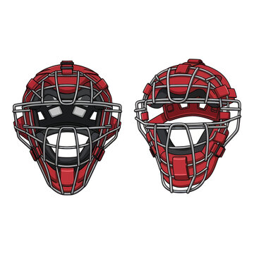 Red Hockey Goalie Mask Front and Side View Isolated