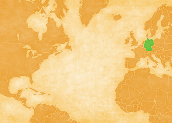 Ocher map of North Atlantic Ocean - Germany © Tindo