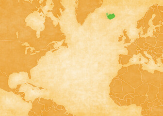 Ocher map of North Atlantic Ocean - Iceland © Tindo