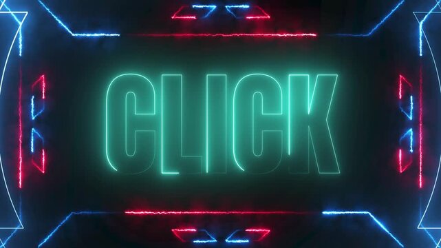 Interactive Click Call to Action Neon Sign with Laser Effects 4k video