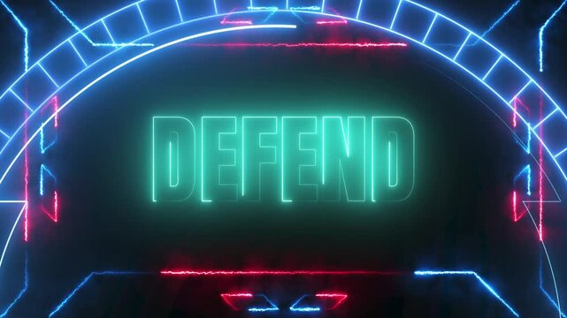 Cyber Defend Neon Text in High Tech Animated Energy Shield Frame 4k video