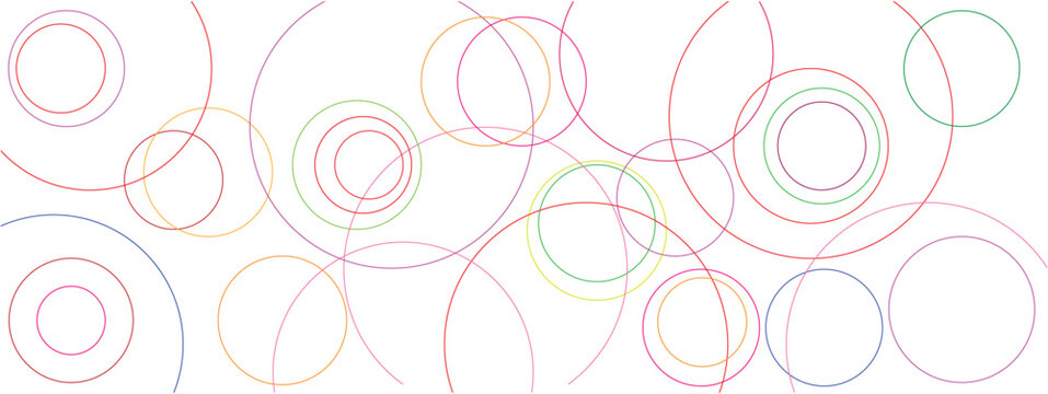 Vector abstract circles lines round frame colorful rainbow isolated on white background with empty space for text. spheres and doodles