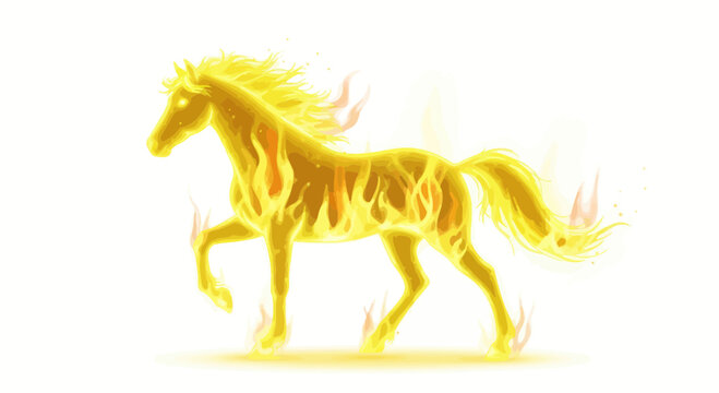 Fiery Horse Silhouette Galloping with Glowing Flames and Energy on White Background