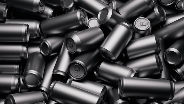 Large amount of metal tins, cans and jars for recycling. Aluminum metal food and drink sorted scraps