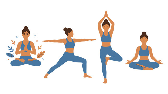 Women in various yoga poses sequence.