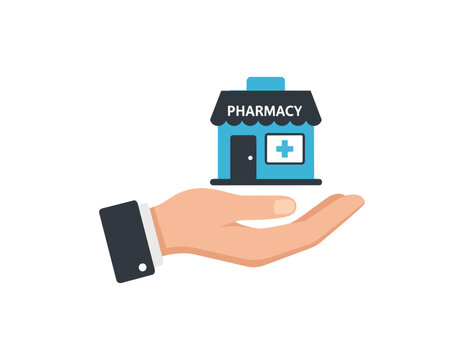 Pharmacy building illustration in hand on black background