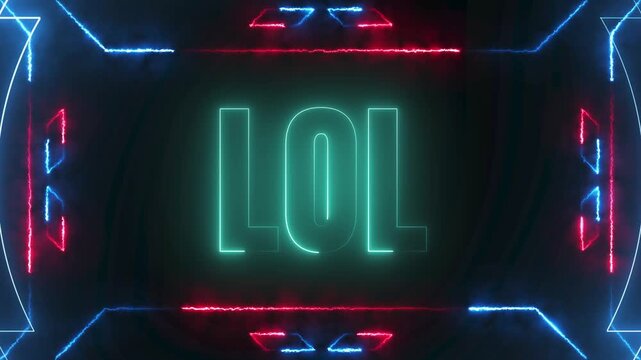 Gaming LOL Neon Text Animation with Cyberpunk HUD Border Design 4k video