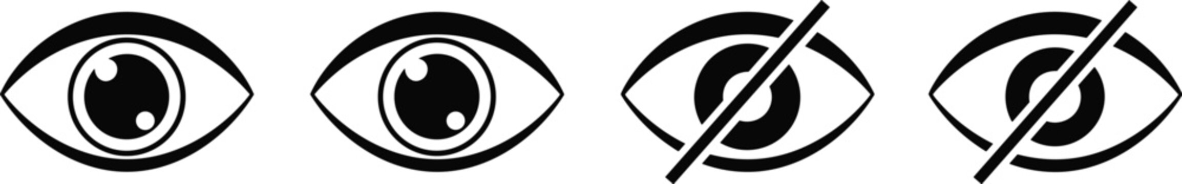 Visibility icon collection, hidden eye symbol artwork design, interface motif concept, digital theme style, flat vector illustration