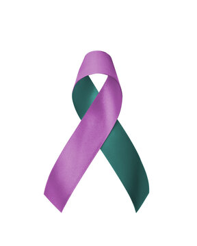 Teal purple ribbon awareness for Sexual Assault, Domestic Violence, World Suicide Prevention Day, trauma and abuse awareness ribbon color isolated on white background (clipping path)