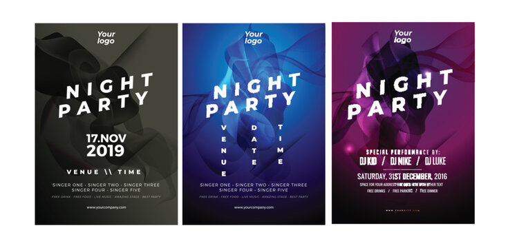 Night dance party music night poster template. Electro retro style concert disco club party event flyer invitation	