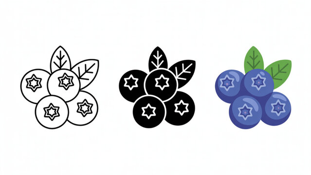 Black and white floral pattern with blueberries illustration Vector