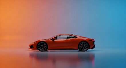 Fototapeta premium Sleek Red Sports Car on Reflective Surface, Gradient Light