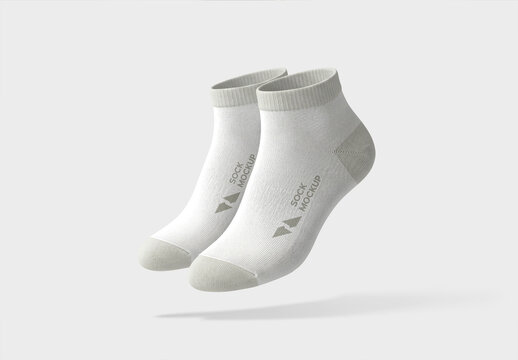 Floating Ankle Socks Mockup on white Background