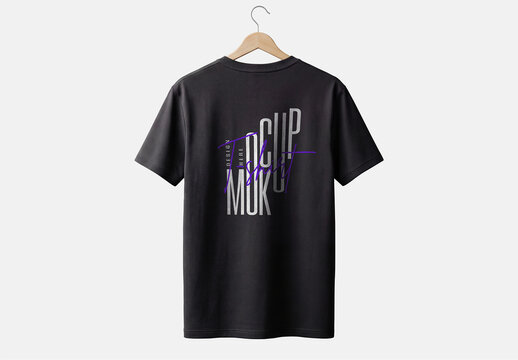Black T-shirt Mockup on Wooden Hanger