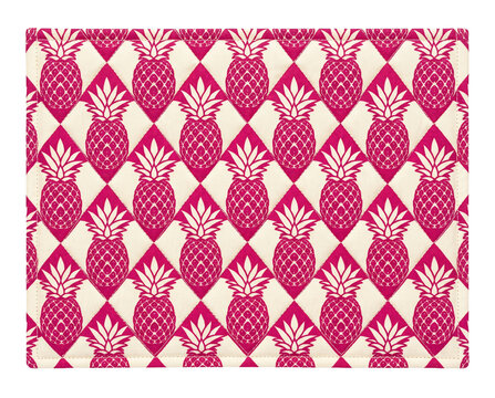 Isolated Pink Pineapple Pattern fabric swatch with geometric diamond-quilted texture, tro