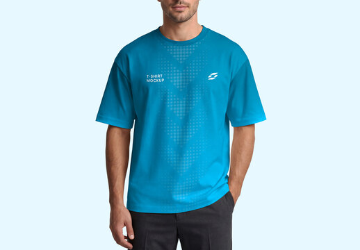 Oversized T-shirt Mockup on Man Model Wearing