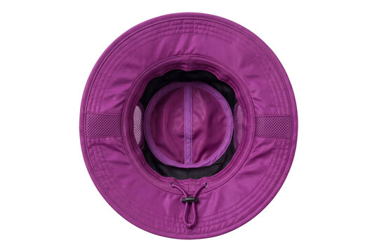 Isolated Vibrant plum purple nylon bucket hat with glossy lightweight finish, mesh ventil