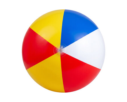 Isolated Inflatable beach ball with alternating glossy panels in bright red, yellow, blue