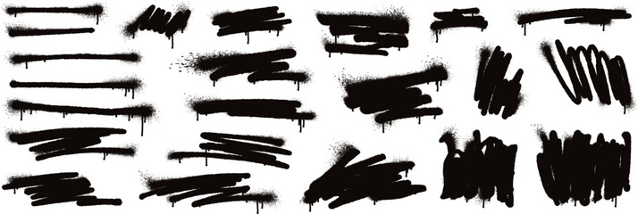 Abstract messy spray paint lines with drips and splatters, hand drawn graffiti frames with overspray. Bold black ink scribble line, grunge graffiti strokes, street art texture elements vector set © Your Local Llamacorn