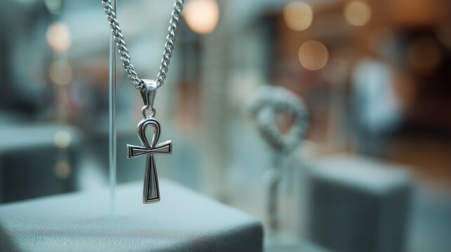 Silver Ankh Necklace Displayed in Boutique