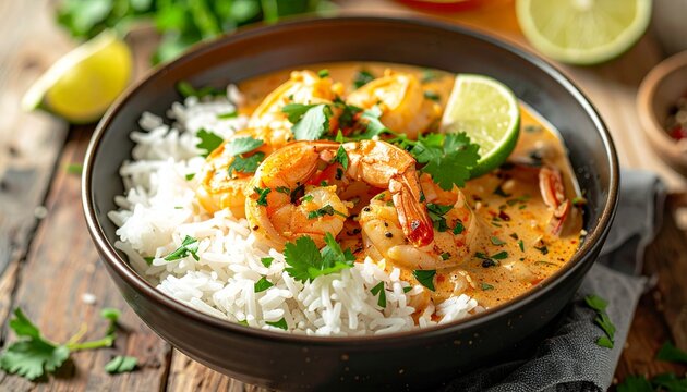 Thai Kokos-Curry Bowl mit Garnelen