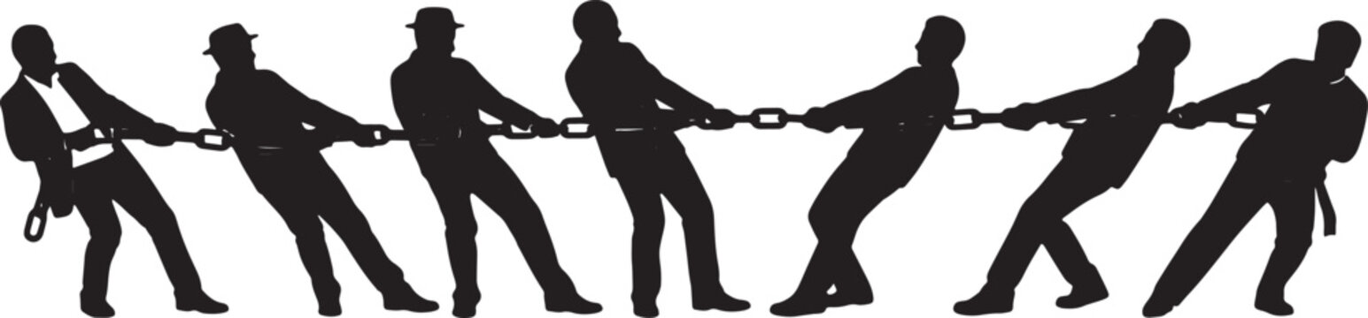 Black Solid Leading Director Pulling Chain Silhouettes Set of Six on White Background