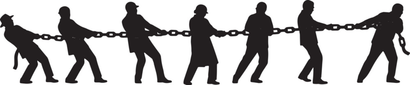 Black Solid Leading Director Pulling Chain Silhouettes Set of Six on White Background