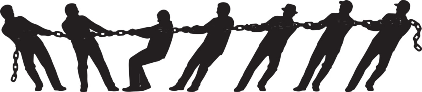 Black Solid Leading Director Pulling Chain Silhouettes Set of Six on White Background
