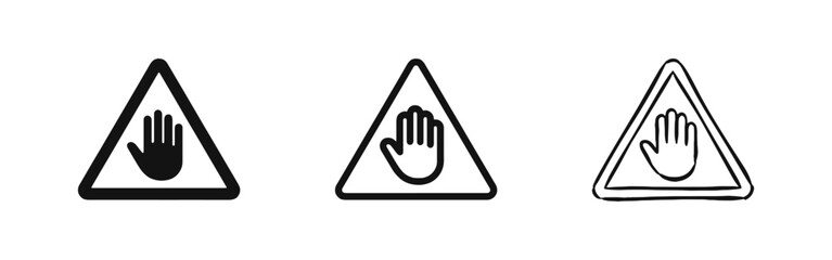Fototapeta premium Stop Warning Sign with Hand Icon Set in Three Styles - Solid, Outline, and Hand Drawn