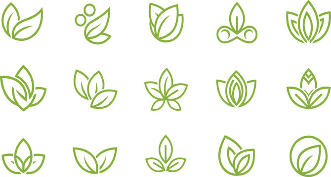 Minimalist Leaf Logo Vector Set Featuring Green Leaf Designs, Organic Shapes, and Eco-Friendly Emblems for Digital Design.