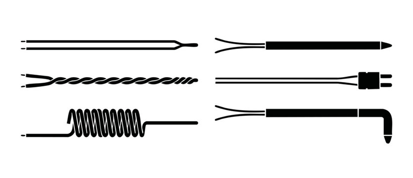 Electrical Wire Icons Set, Cable Connectors and Wiring Diagrams, Flat Black Vector Illustration for Industrial Engineering, Circuit Schematic Components and Infrastructure Technology Design Elements