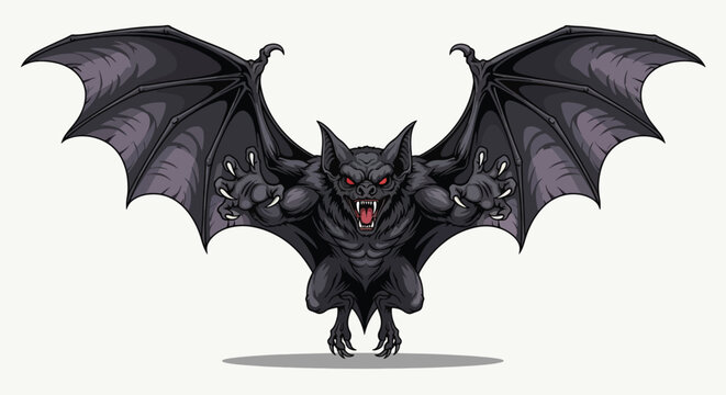 Fearsome Black Vampire Bat Creature with Spreading Wings.