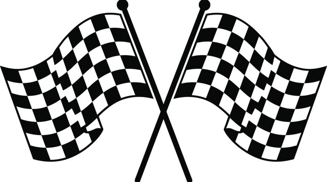 Two crossed black and white checkered racing flags vector illustration symbol for finish line achievement competition speed automotive sports car rally and victory event