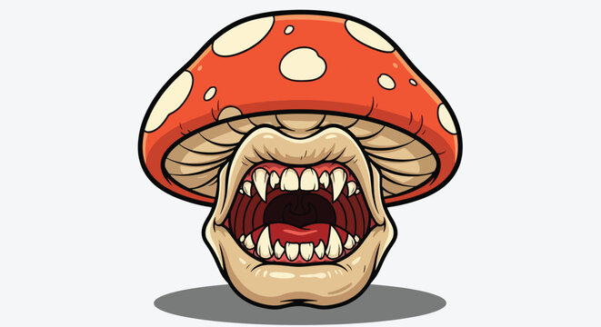 Scary Mushroom Monster with Sharp Teeth and Open Mouth 1.