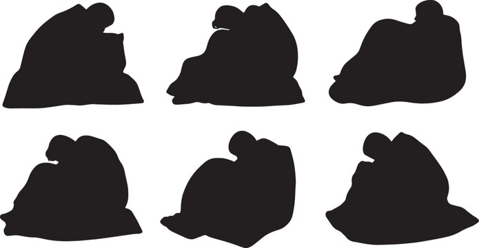 Black Solid Heavy Blanket Sleeping Silhouettes Set of Six on White Background