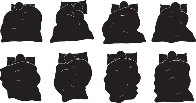 Black Solid Heavy Blanket Sleeping Silhouettes Set of Six on White Background