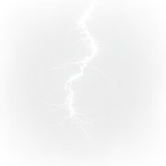 Naklejka premium White lightning bolt strikes across isolated on transparent background during a stormy night in nature, light overlay, PNG