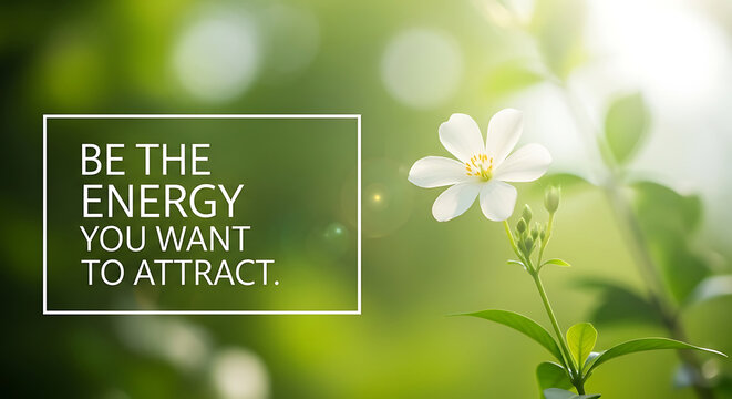 Inspirational quote with white flower and green leaves on blurred background