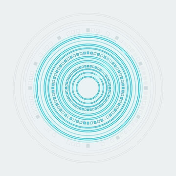 A modern digital graphic design featuring concentric turquoise circles and binary code on a light gray background