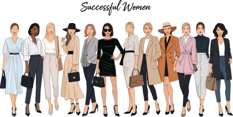 Obraz premium Diverse group of stylish and confident professional women standing together representing business success leadership empowerment with successful business professional confident empowerment