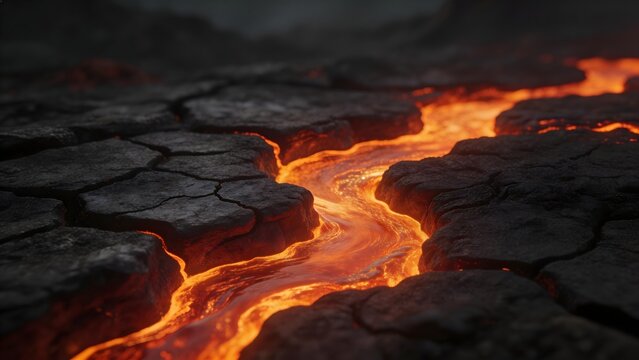 Lava flow through cracked rock